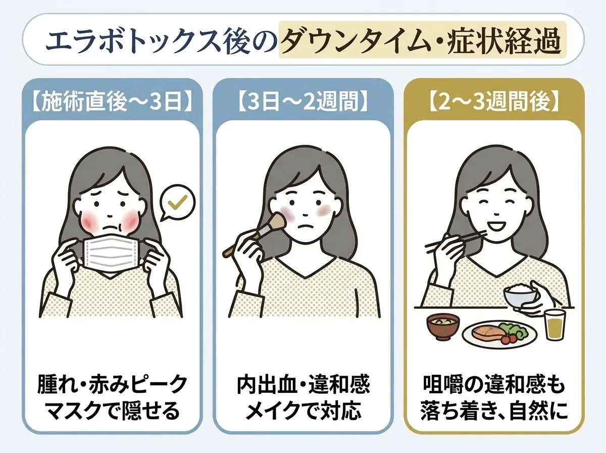 エラボトックスのダウンタイムの期間をまとめた画像