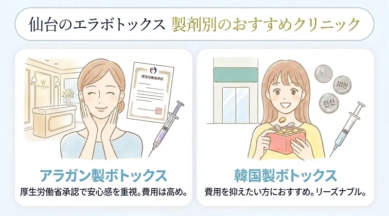仙台のエラボトックス製剤別