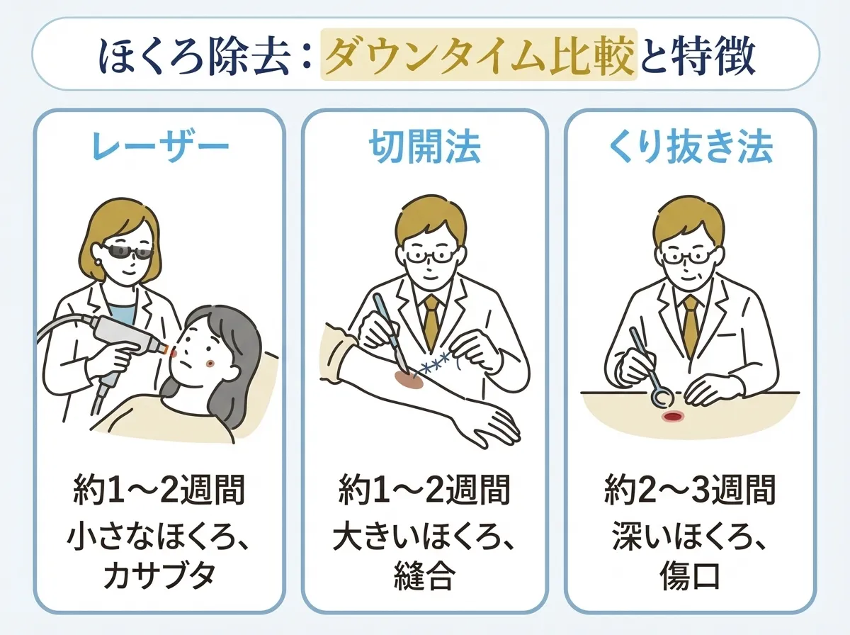 ほくろ除去のダウンタイムは施術方法により異なる