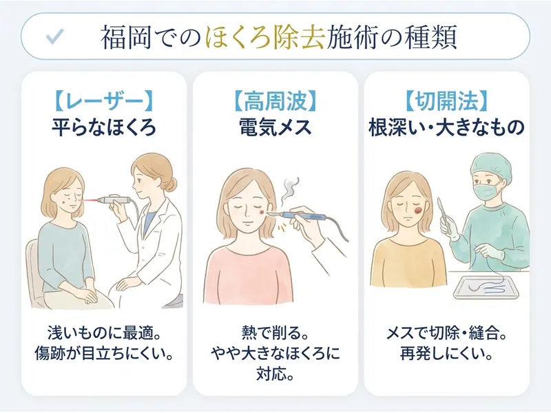 福岡のほくろ除去の施術の種類