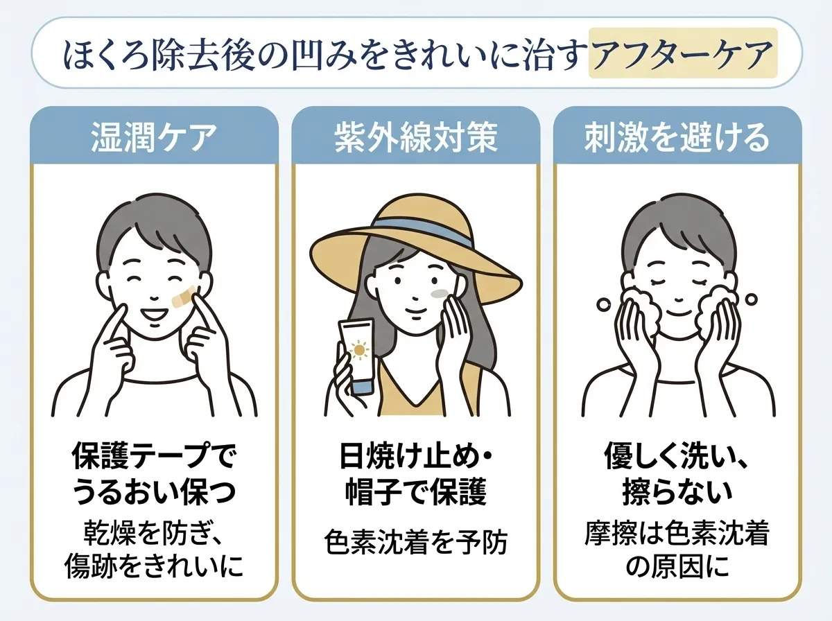 ほくろ除去後の凹みには保護テープや紫外線対策が必要