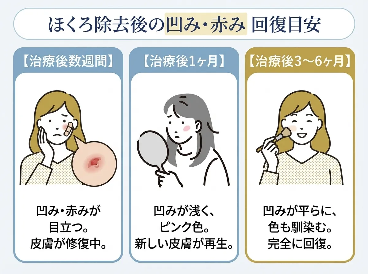 ほくろ除去後の凹みは3～6カ月でなじむ