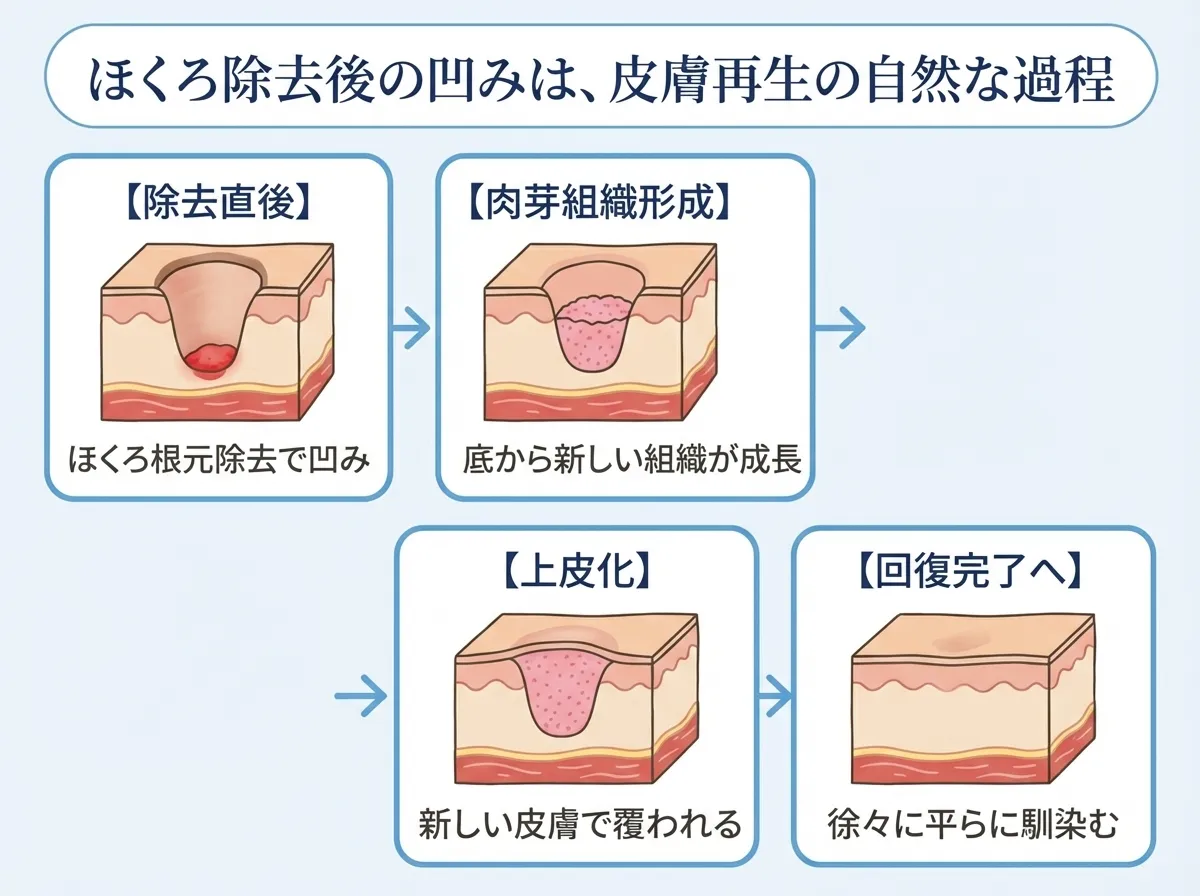 ほくろ除去後の凹み皮膚再生の自然な過程