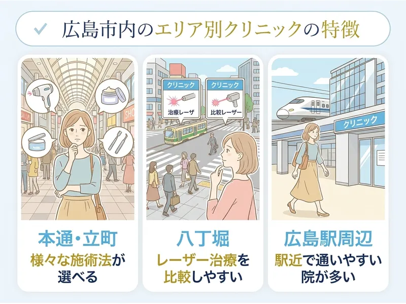 広島のほくろ除去クリニックのエリア別特徴