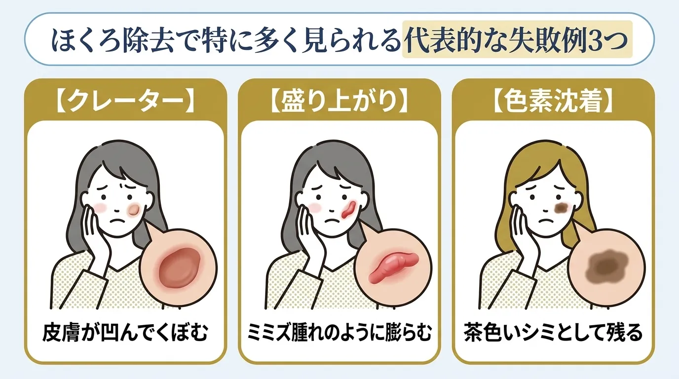 ほくろ除去でよくある失敗例をまとめた画像