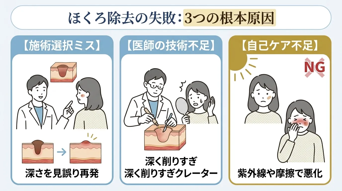 ほくろ除去が失敗して傷跡が残る3つの原因