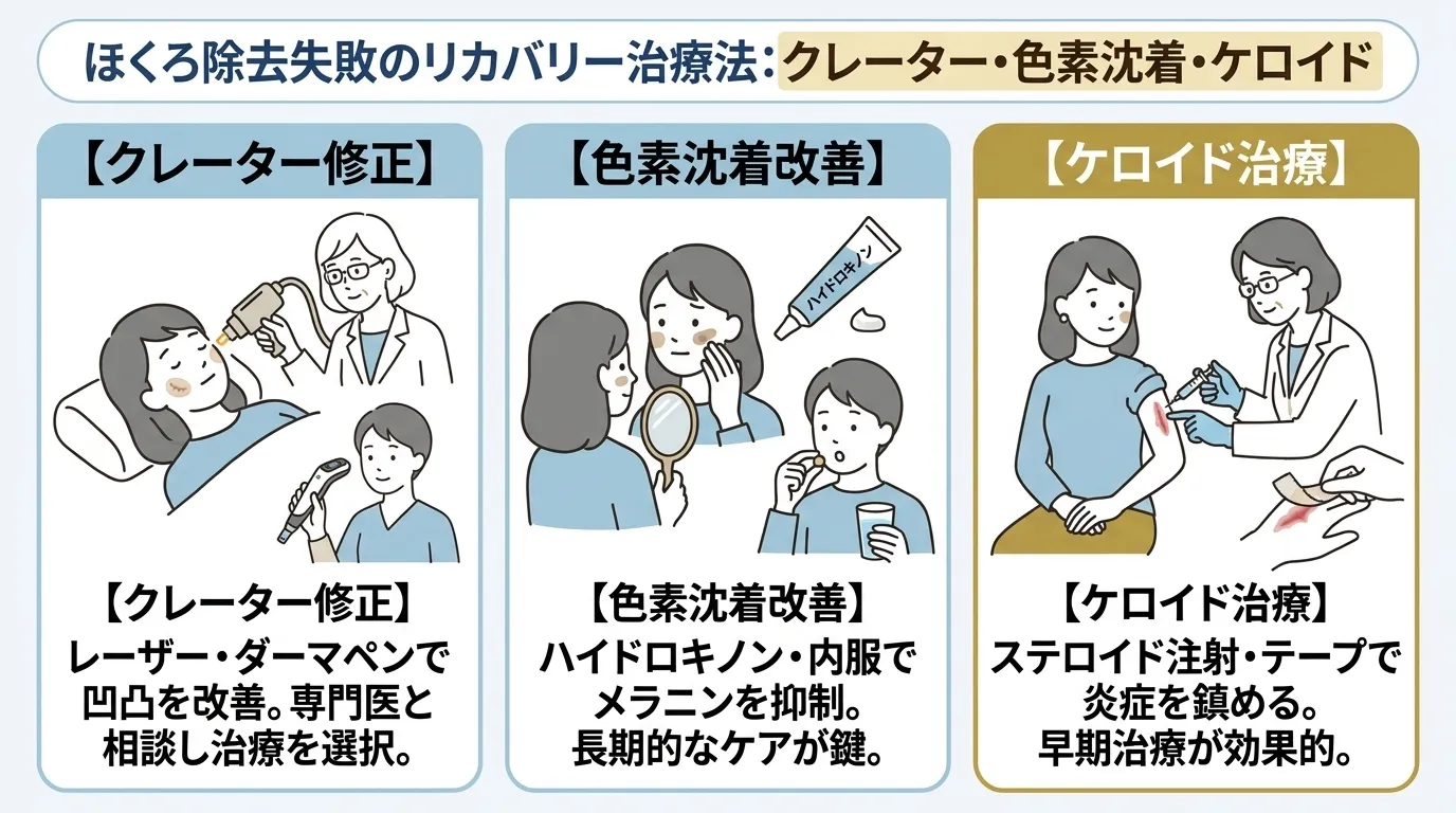 ほくろ除去に失敗したときの対処法をまとめた画像