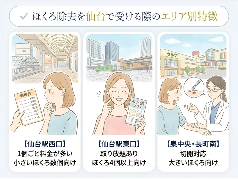 ほくろ除去を仙台で受ける際のエリア別の特徴