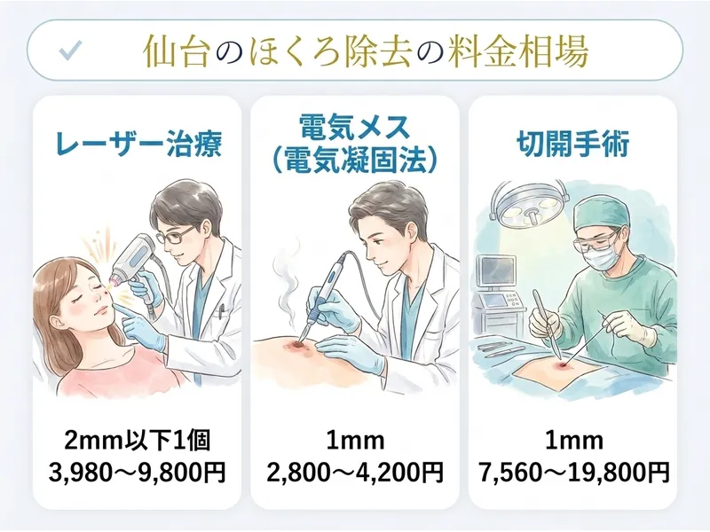 仙台のほくろ除去の費用相場