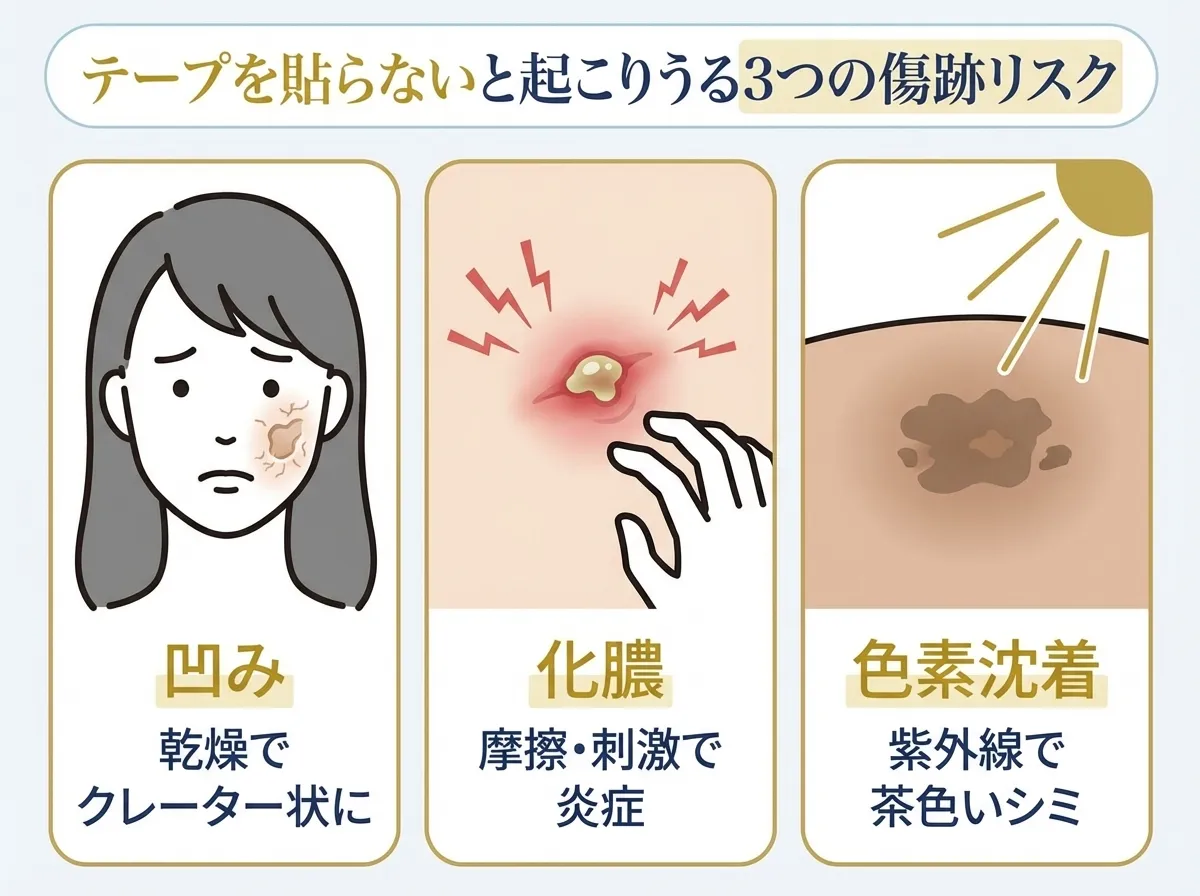 テープを貼らない場合に起こりうる具体的な3つの傷跡リスク