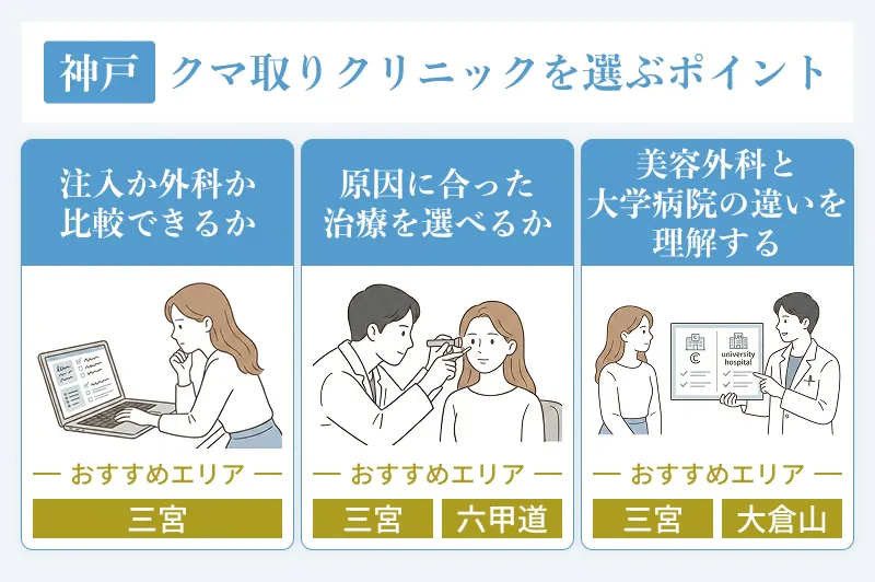 神戸でクマ取りクリニックを選ぶ時に確認したい3つのポイント