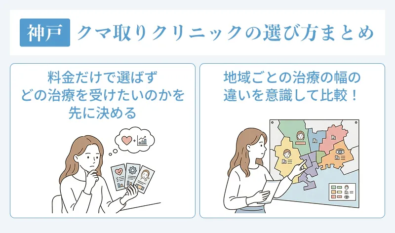 神戸でクマ取りクリニックを選ぶ時は施術内容とエリアの違いを意識して比較することが納得につながる