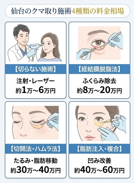 仙台のクマ取り施術4種類の料金相場