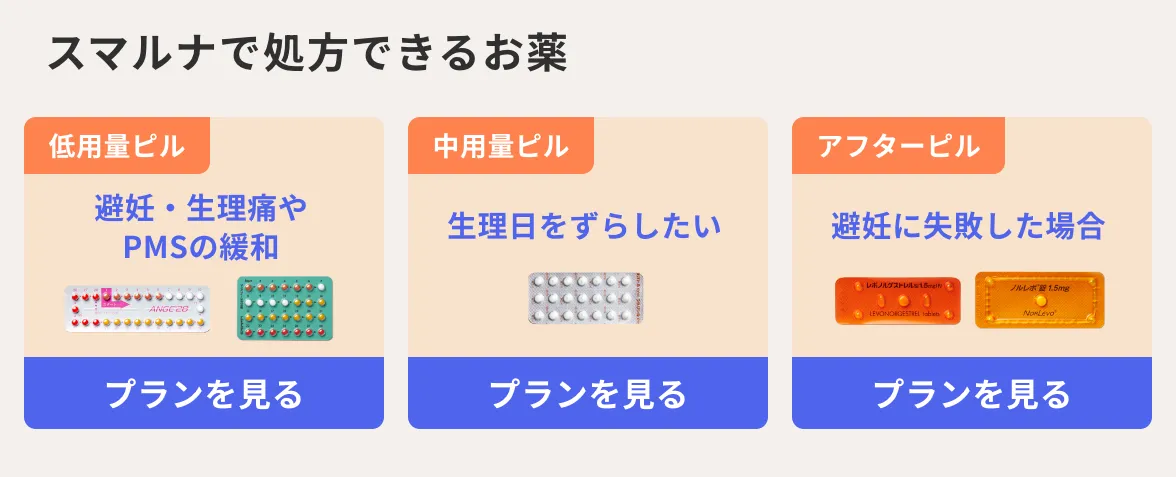 スマルナで処方できるピルの種類