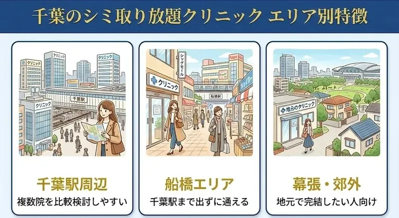 千葉のシミ取り放題クリニックのエリア別特徴