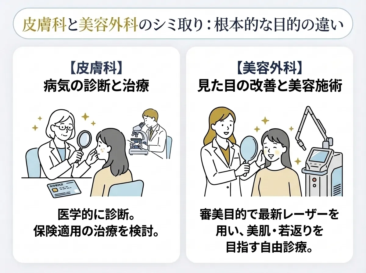 皮膚科と美容外科のシミ取りは目的が違う