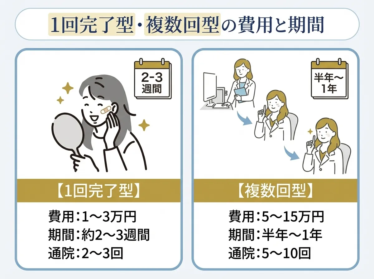 1回完了型と複数回型のシミ取りの費用と期間の違い