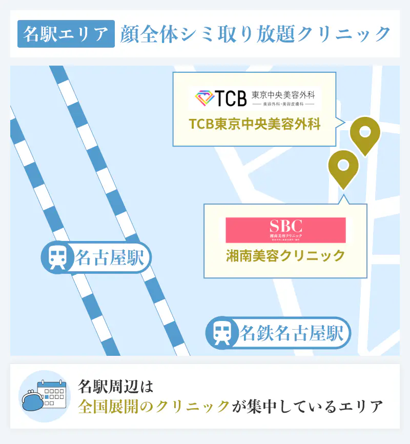 名古屋の名駅エリアで顔全体シミ取り放題のクリニック