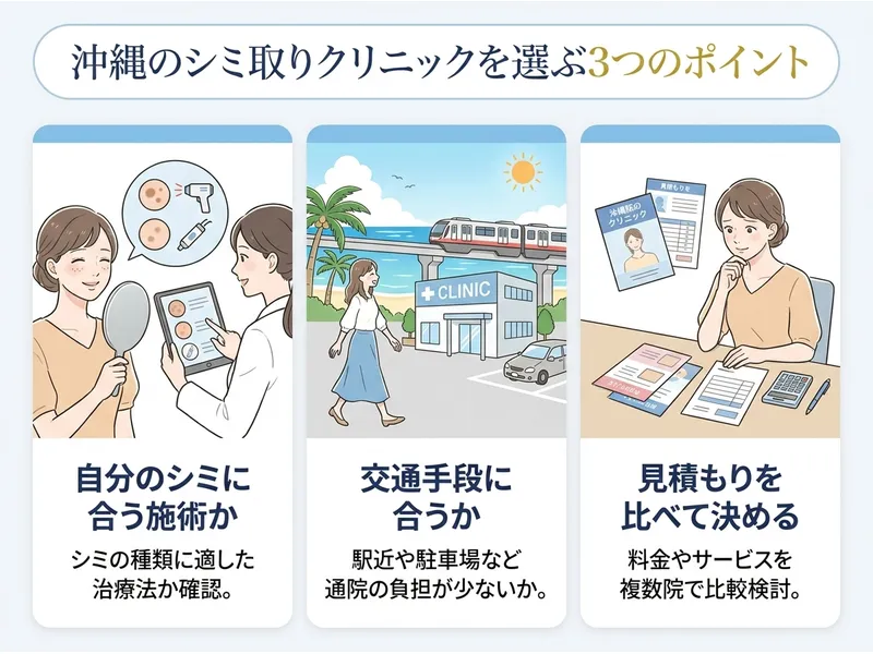 沖縄でシミ取りクリニックを選ぶ3つのポイント
